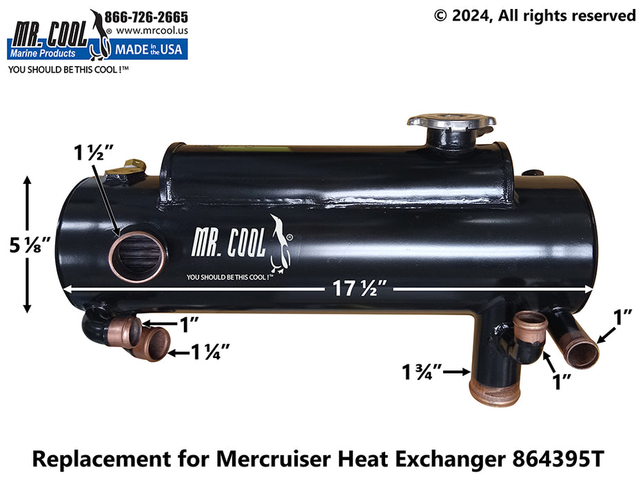 Mercruiser 864395T 4.3L. 5.0L, 5.7L & 6.2L  Heat Exchanger (No Hose) Replacement