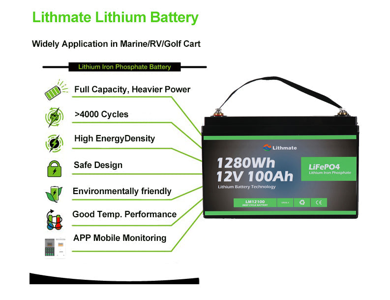 Marine LiFePO4 12v100ah Lithium Ion Deep Cycle Battery