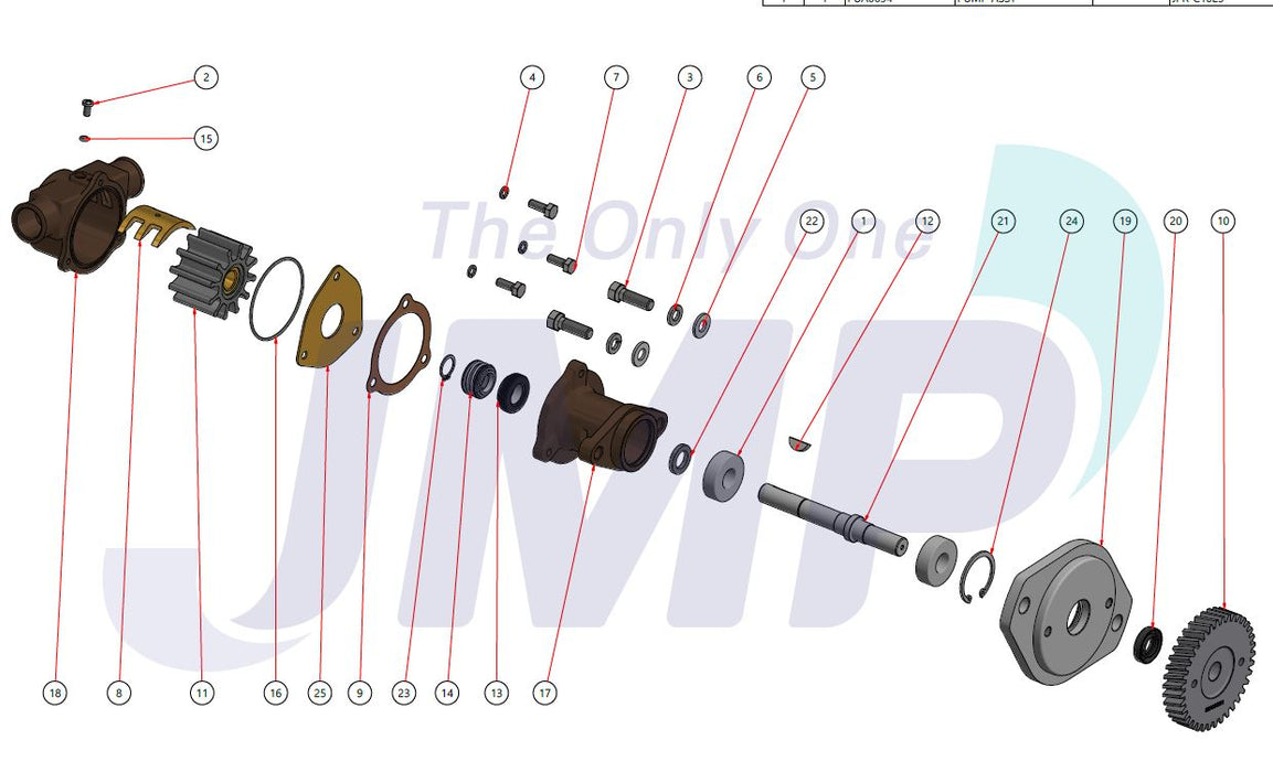 Cummins Seawater Pump JPR-C1025, Cummins 3912019 replacement for 4B/T3.9, 6B/T5.9