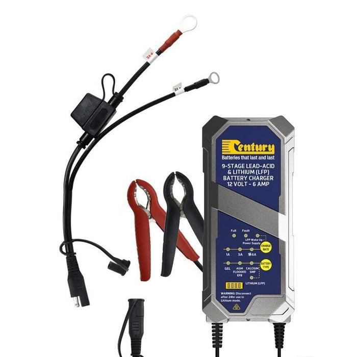 Century CC1206-XLi 12V 6amp Stage Battery Charger Blue