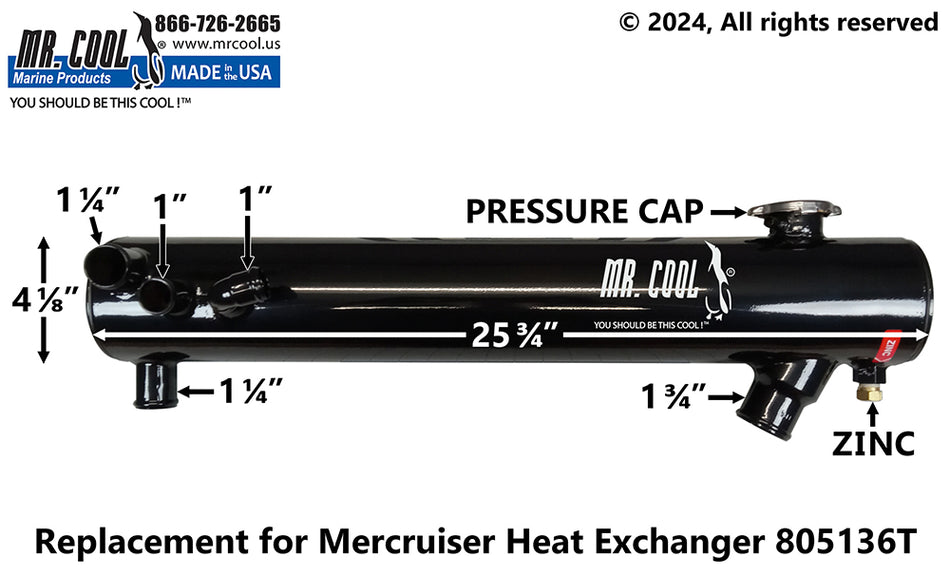 Mercruiser 805136T 7.4L Big Block Heat Exchanger (Front Mount) Replacement