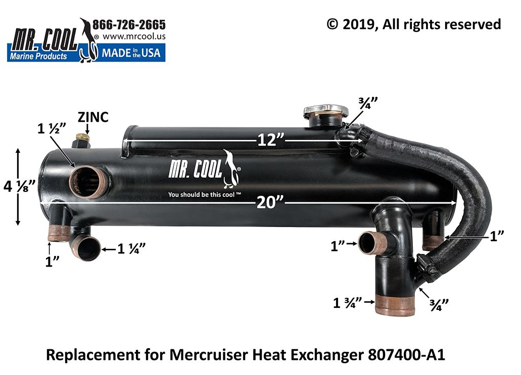 Mercruiser 807400A1 V8 Big Block 7.4L & 8.2 Heat Exchanger Replacement ...