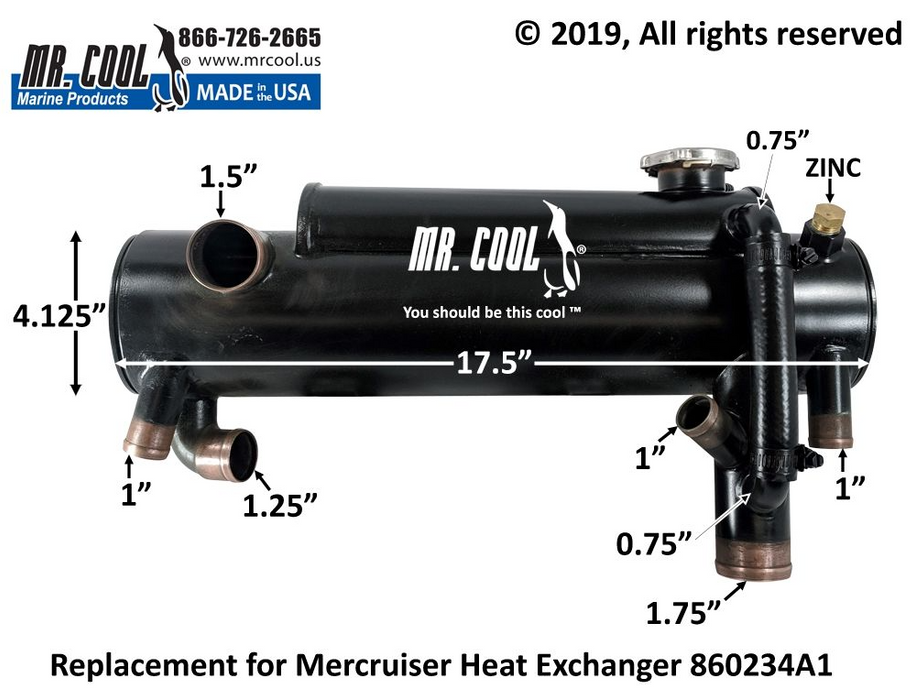 Mercruiser 860234A1 4.3L. 5.0L, 5.7L & 6.2L  Heat Exchanger Replacement