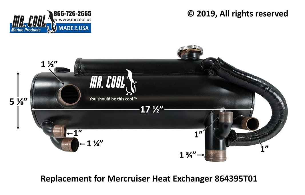 Mercruiser 864395T01 4.3L. 5.0L, 5.7L & 6.2L  Heat Exchanger (With Hose) Replacement