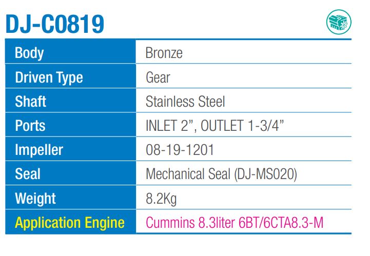 Cummins 6BT5.9-M2/ 6CTA8.3-M  Seawater pump Aftermarket replacment 2" & 1-3/4" Ports